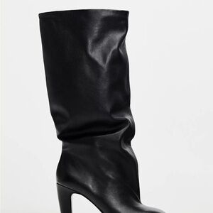 Zara Black Over-the-Knee Slouch Leather Boots